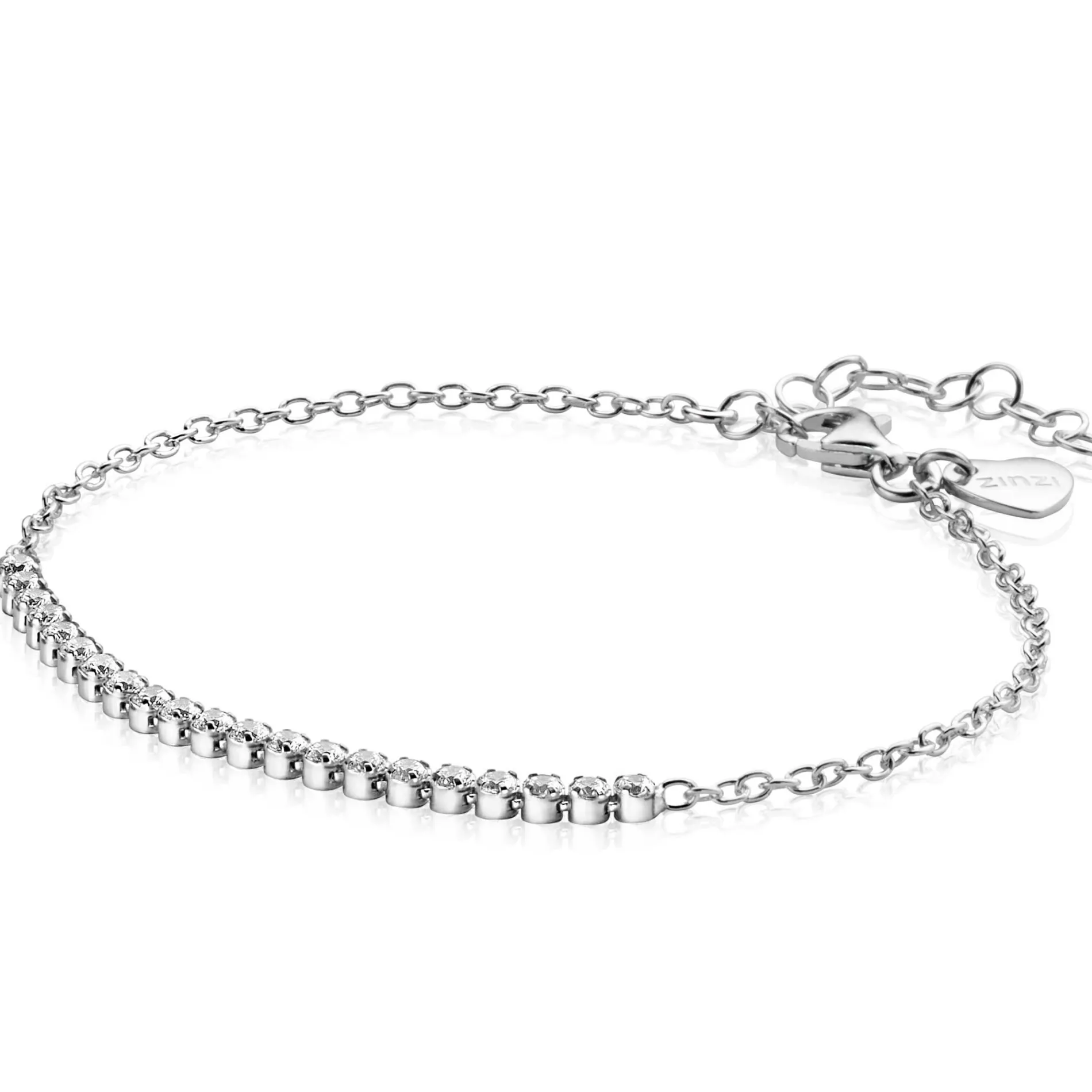 ZINZI zilveren armband, in het midden bezet met 21 witte zirconia's 16-19cm ZIA2370