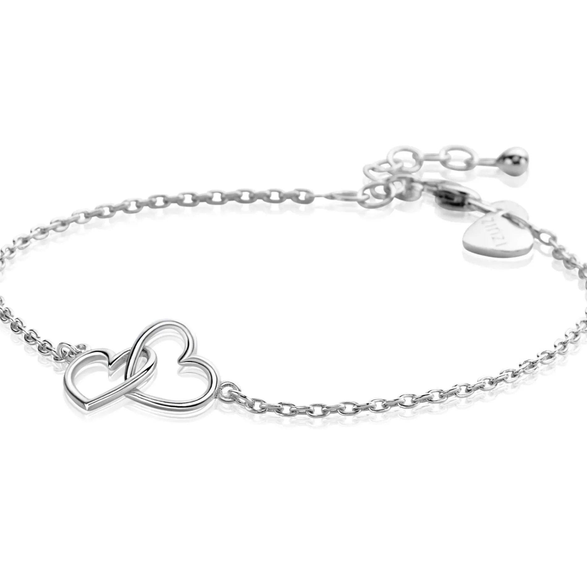 ZINZI zilveren armband met 2 verbonden hartjes 16,5-19,5cm ZIA2513