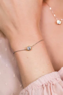 ZINZI zilveren armband met ronde zetting geelverguld wit 17-19cm ZIA1775G