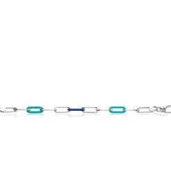 ZINZI zilveren armband met paperclip-schakels en trendy schakels in turquoise en lapisblauw 19cm ZIA2456