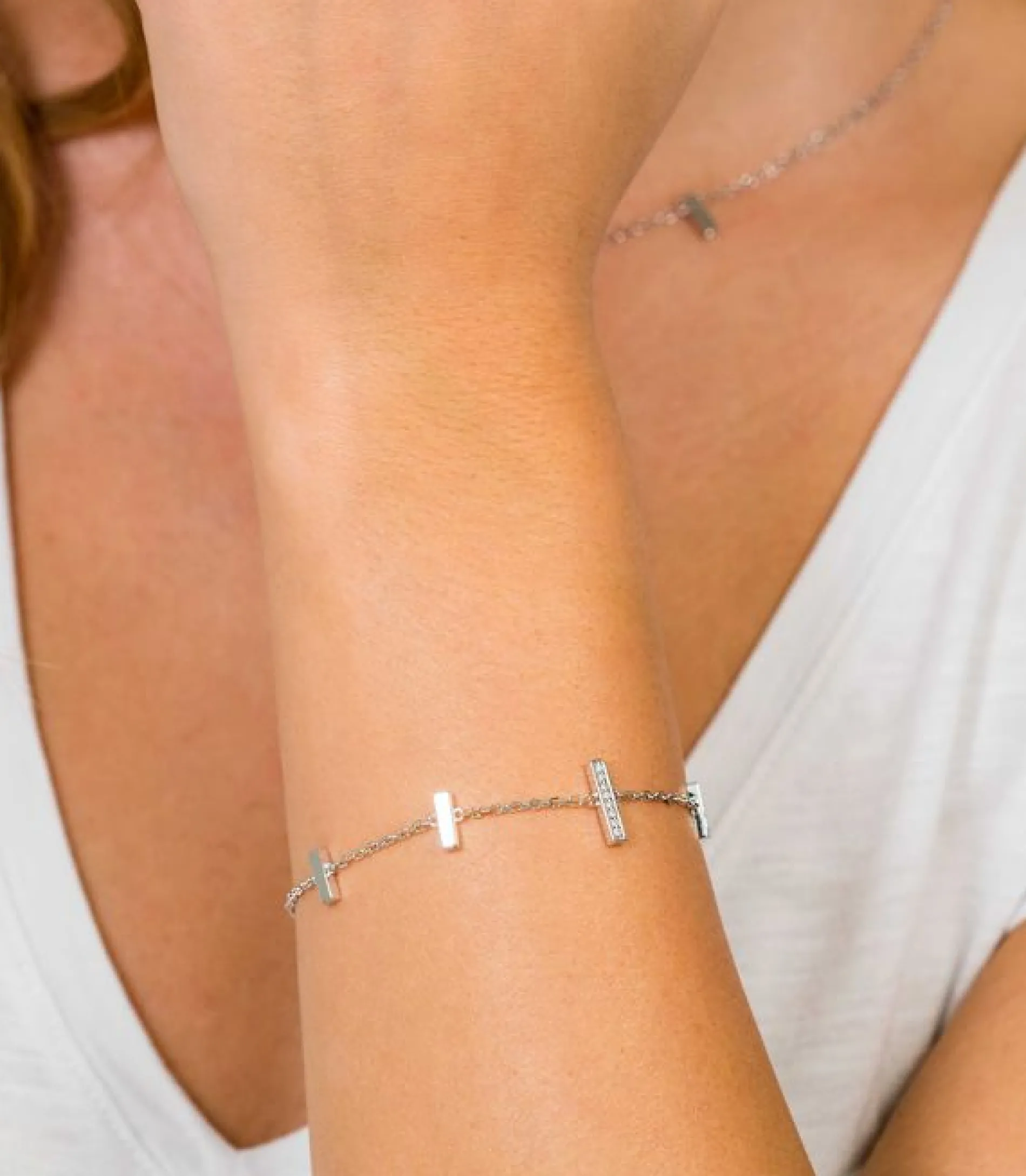 ZINZI zilveren armband staafjes wit ZIA1762