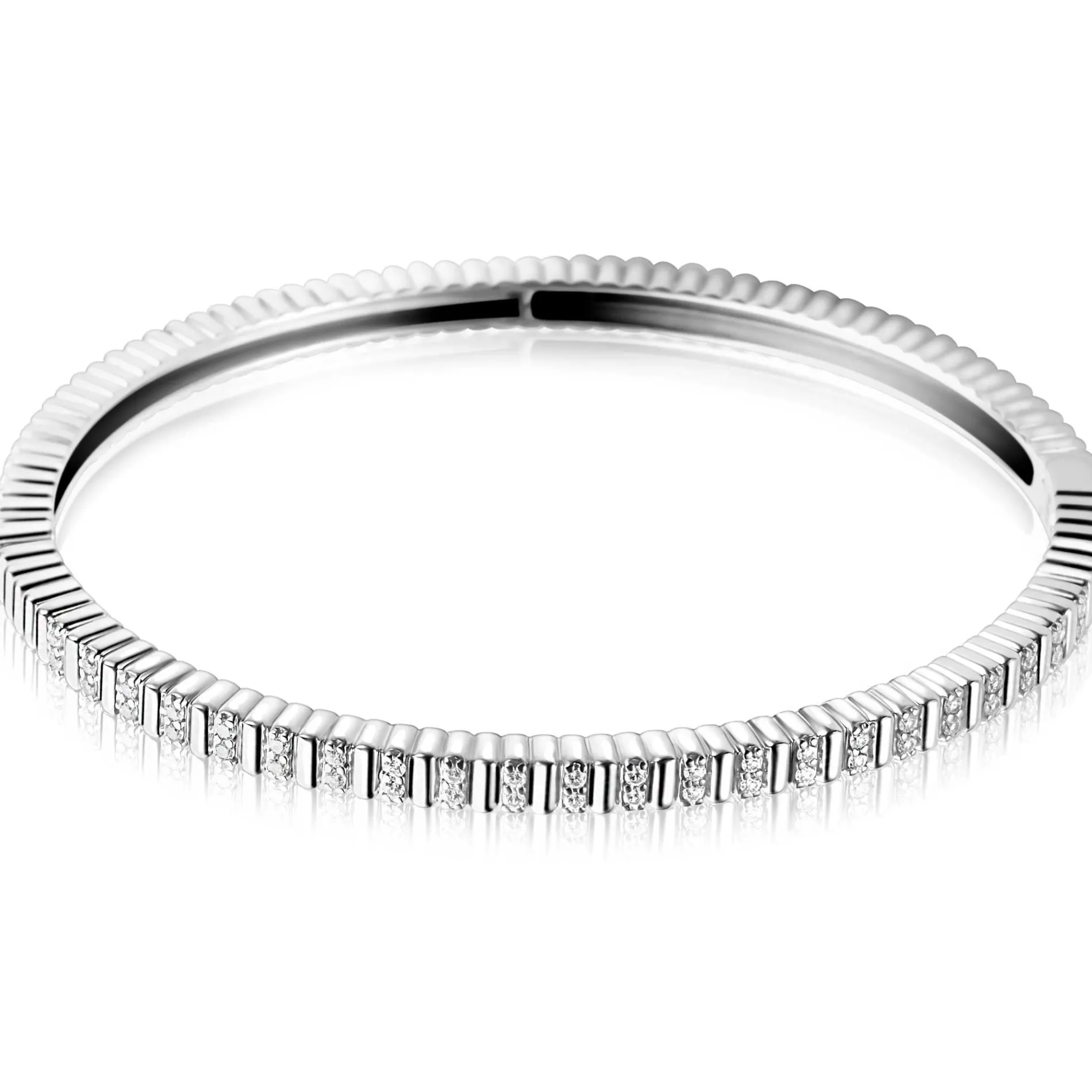 ZINZI zilveren bangle armband 4mm breed, bezet met witte zirkonia's 60mm ZIA2686