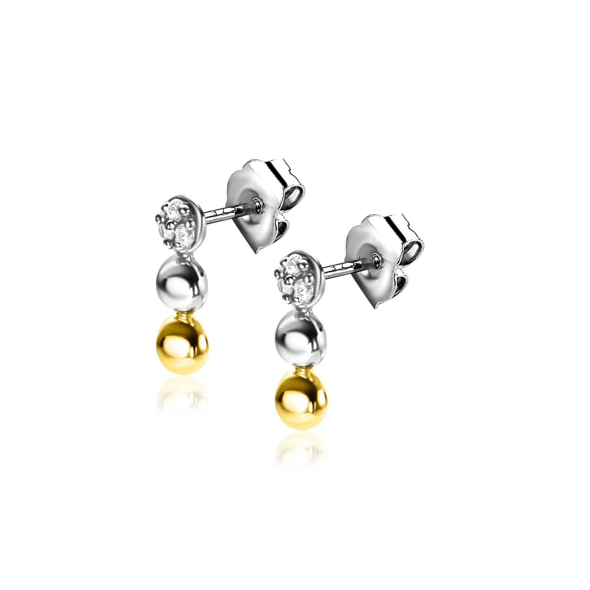 ZINZI zilveren bicolor oorstekers (8mm) met drie bolletjes onder elkaar ZIO2393