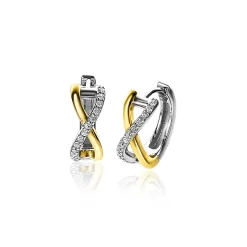 ZINZI zilveren bicolor oorringen cross-over met witte zirconia's 15x5mm ZIO2234