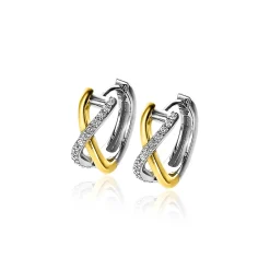 ZINZI zilveren bicolor oorringen cross-over met witte zirconia's 15x5mm ZIO2234