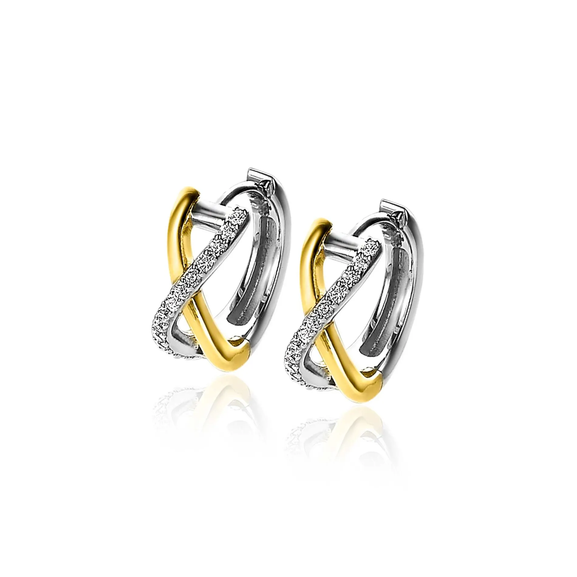 ZINZI zilveren bicolor oorringen cross-over met witte zirconia's 15x5mm ZIO2234