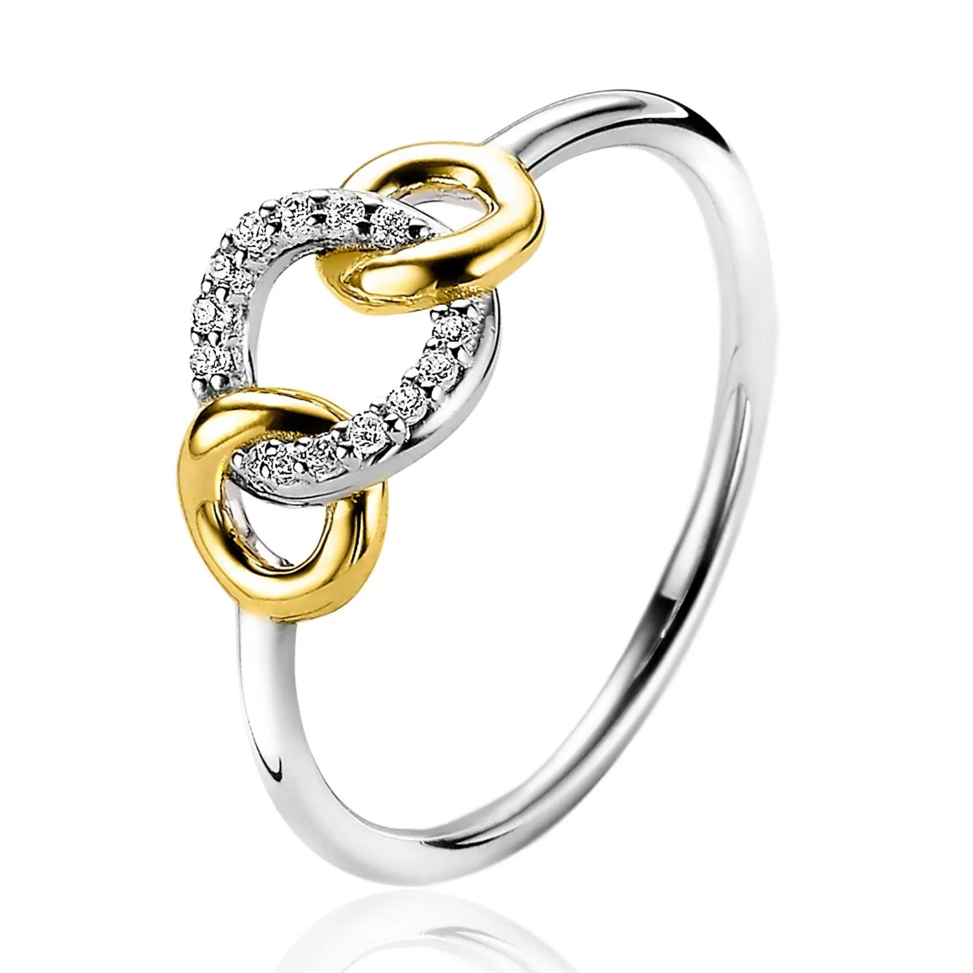 ZINZI zilveren bicolor ring 3 verbonden cirkels wit ZIR2045Y