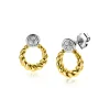 ZINZI zilveren bicolor ronde oorstekers 12mm gedraaid motief, bezet met witte zirconia's ZIO2390Y