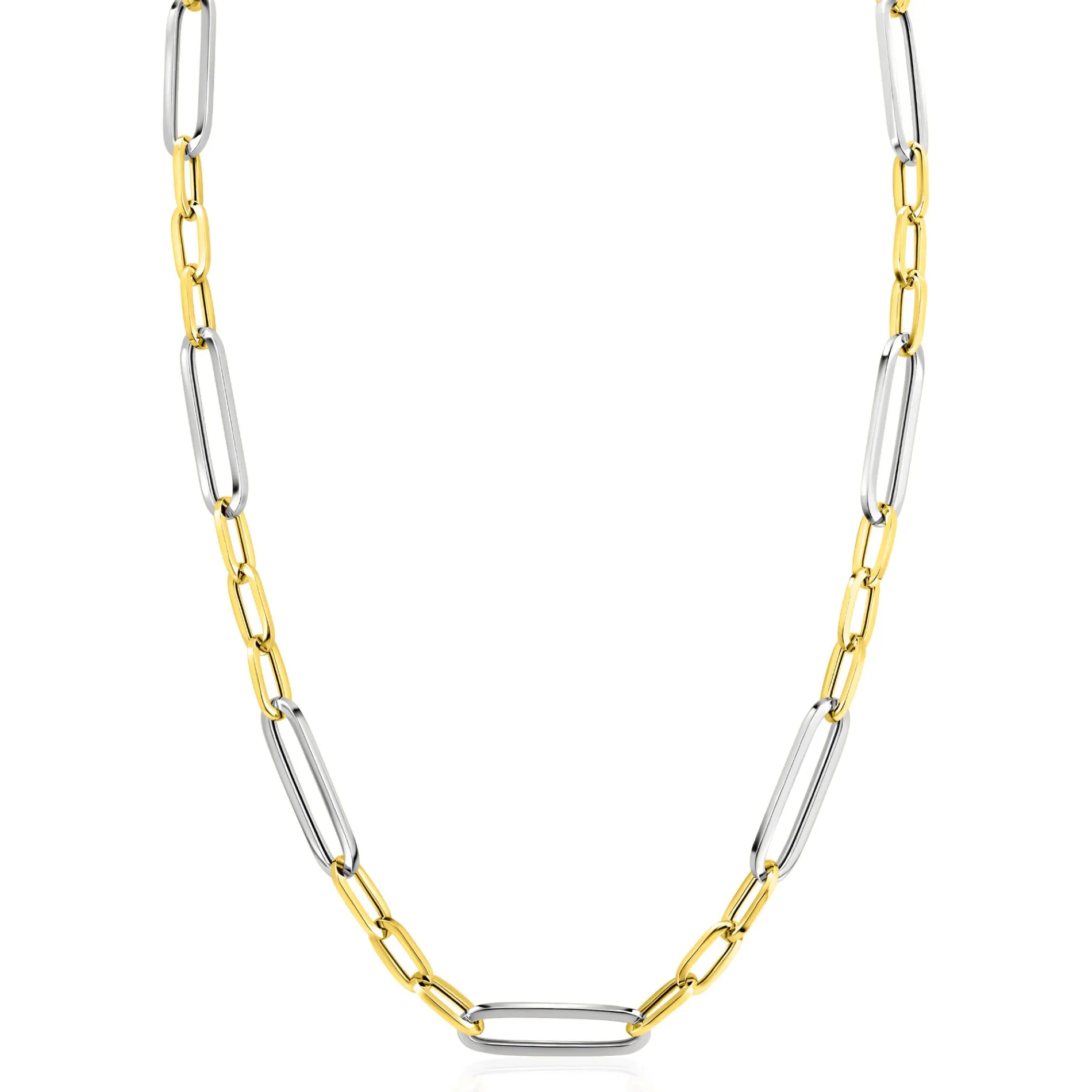 ZINZI zilveren bicolor schakelketting 45cm met ovale schakels 7mm breed ZIC2752