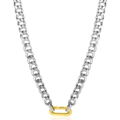 ZINZI zilveren brede gourmet ketting 42cm met ovale sluitring in 14K geel verguld ZIC2378