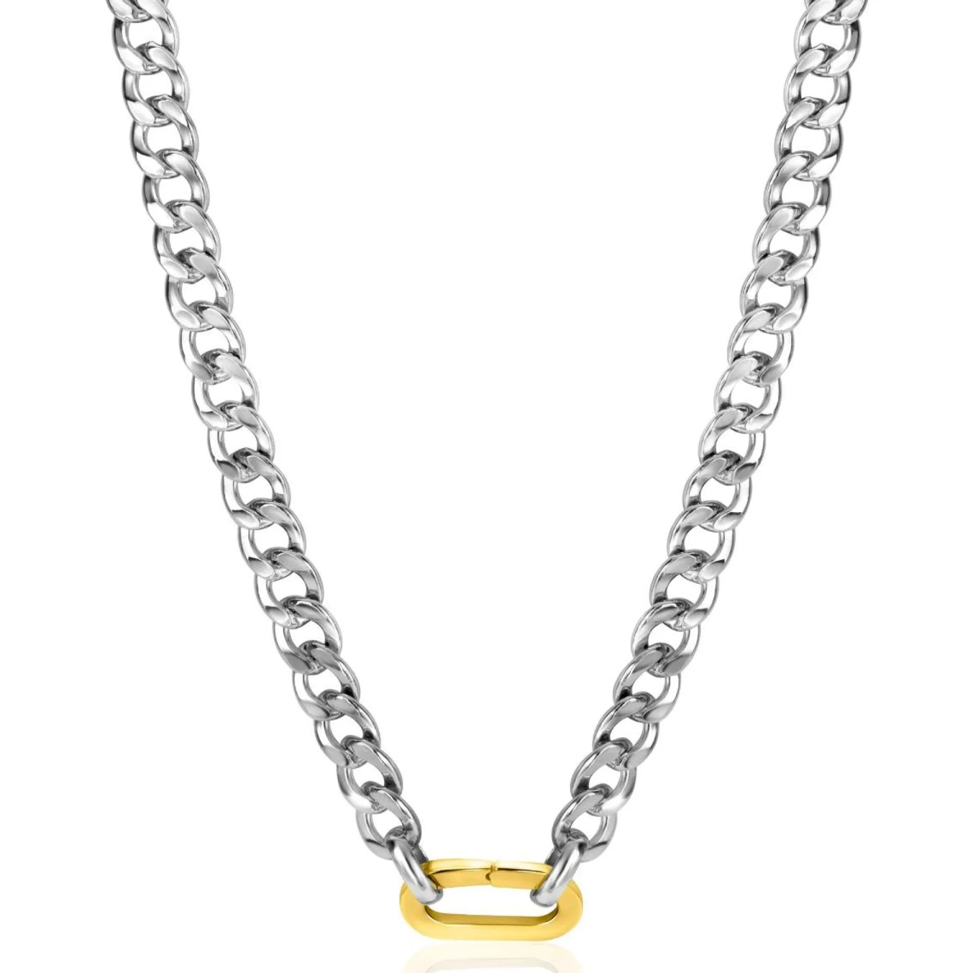 ZINZI zilveren brede gourmet ketting 42cm met ovale sluitring in 14K geel verguld ZIC2378