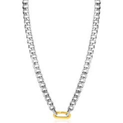 ZINZI zilveren brede gourmet ketting 42cm met ovale sluitring in 14K geel verguld ZIC2378