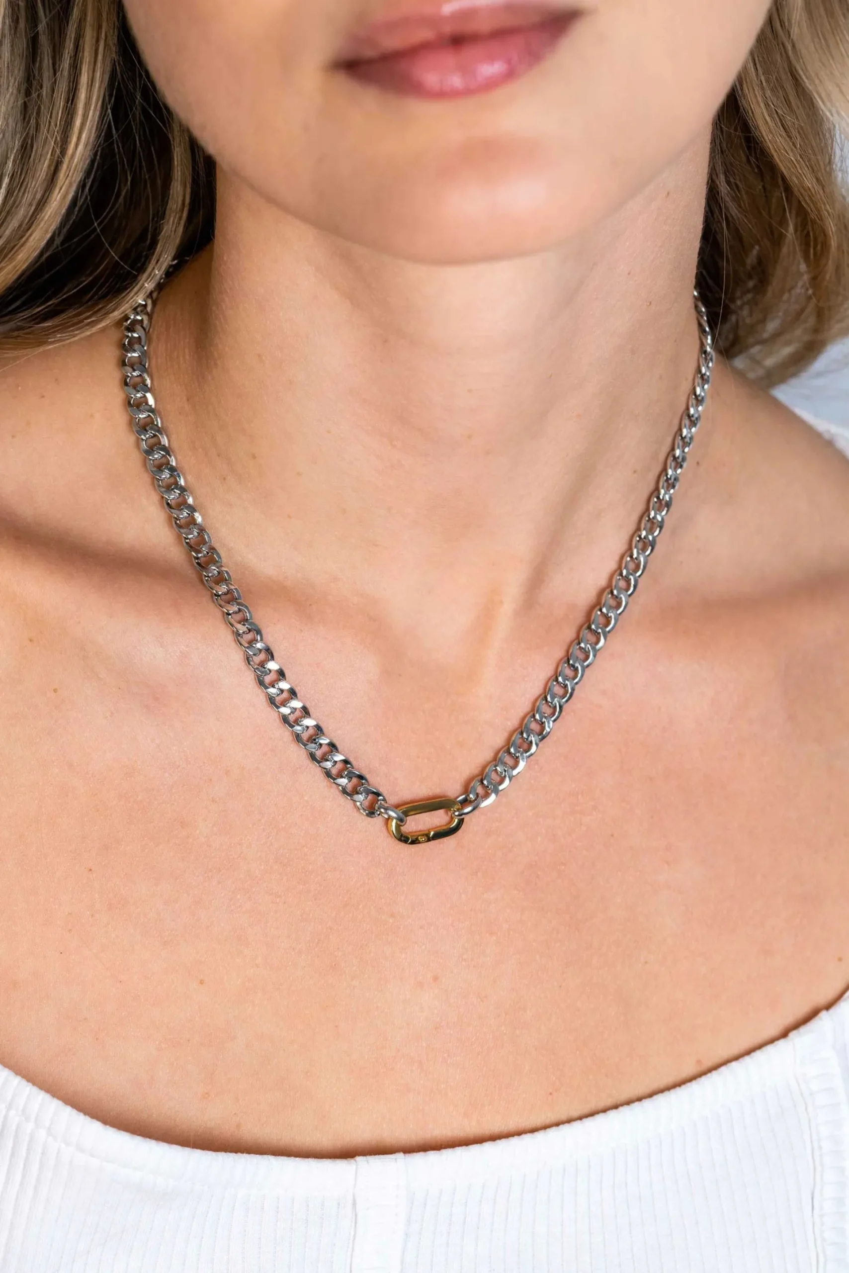 ZINZI zilveren brede gourmet ketting 42cm met ovale sluitring in 14K geel verguld ZIC2378