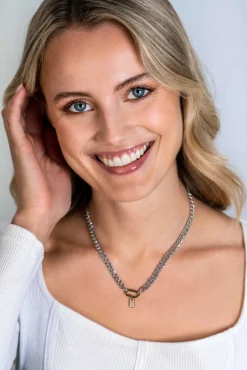 ZINZI zilveren brede gourmet ketting 42cm met ovale sluitring in 14K geel verguld ZIC2378