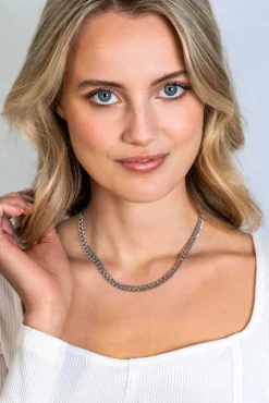 ZINZI zilveren brede gourmet ketting 42cm met ovale sluitring in 14K geel verguld ZIC2378