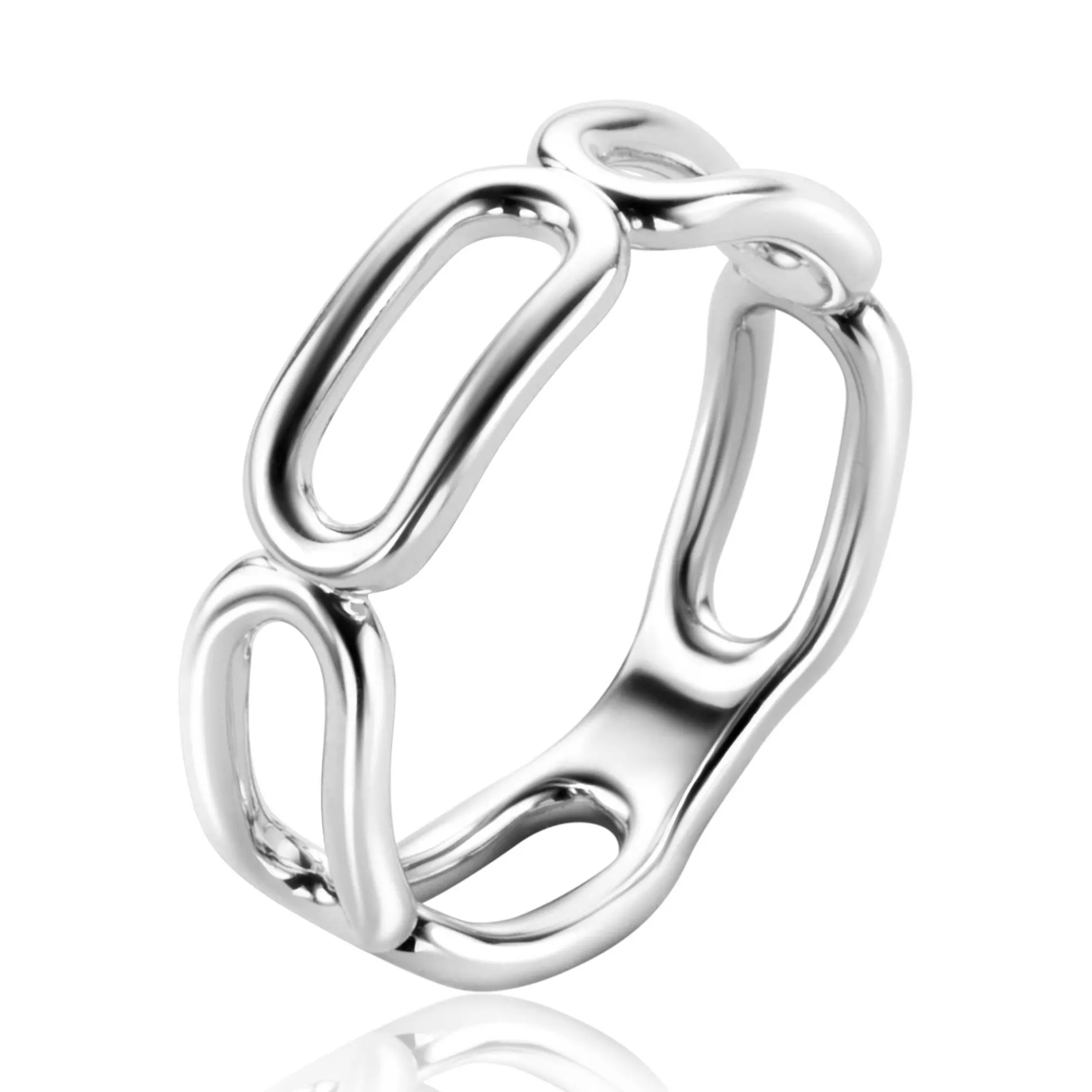 ZINZI zilveren brede ring met grote ovale schakels 6mm breed ZIR2567