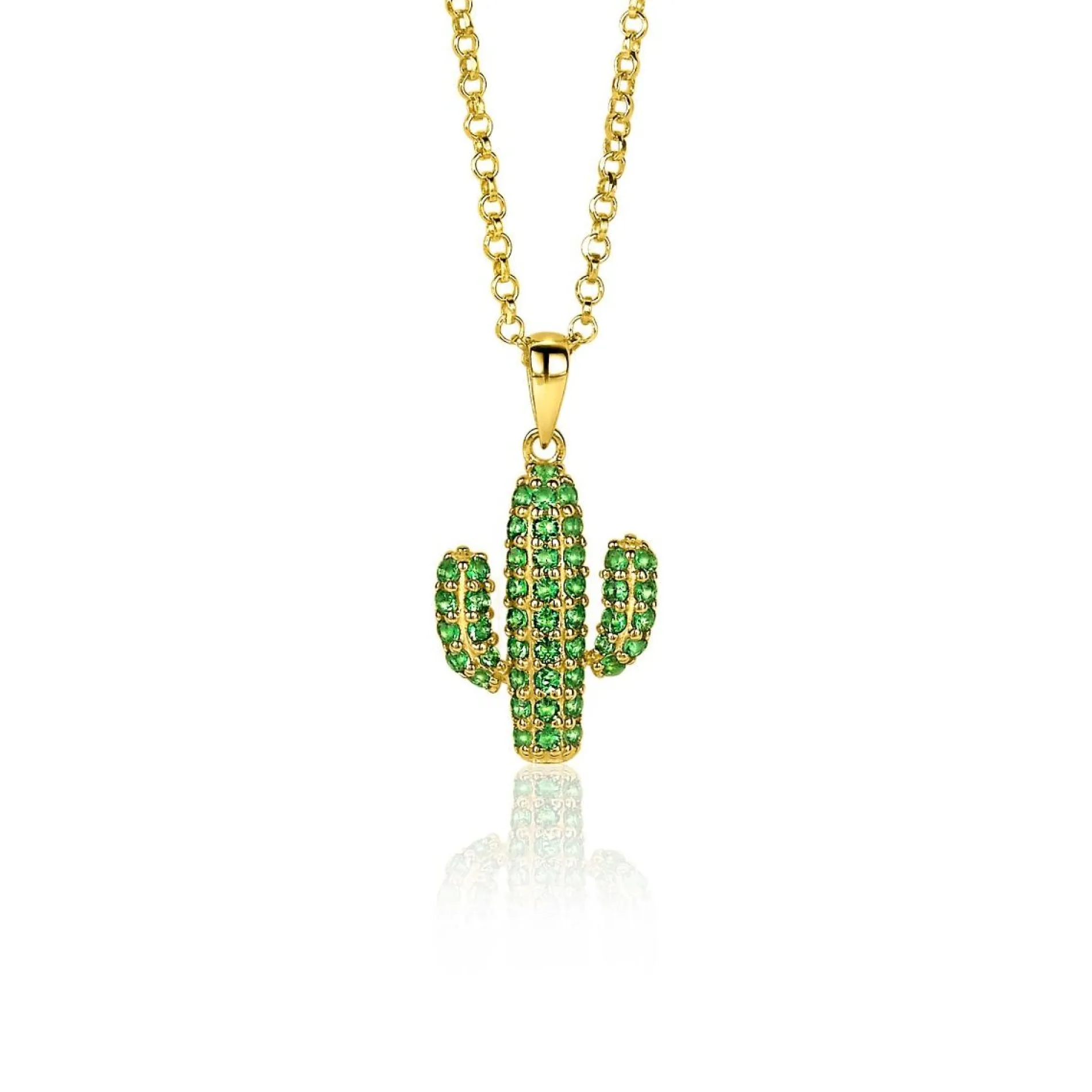 ZINZI zilveren cactus hanger in 14K geel verguld groen 18mm ZIH2085 (zonder collier)