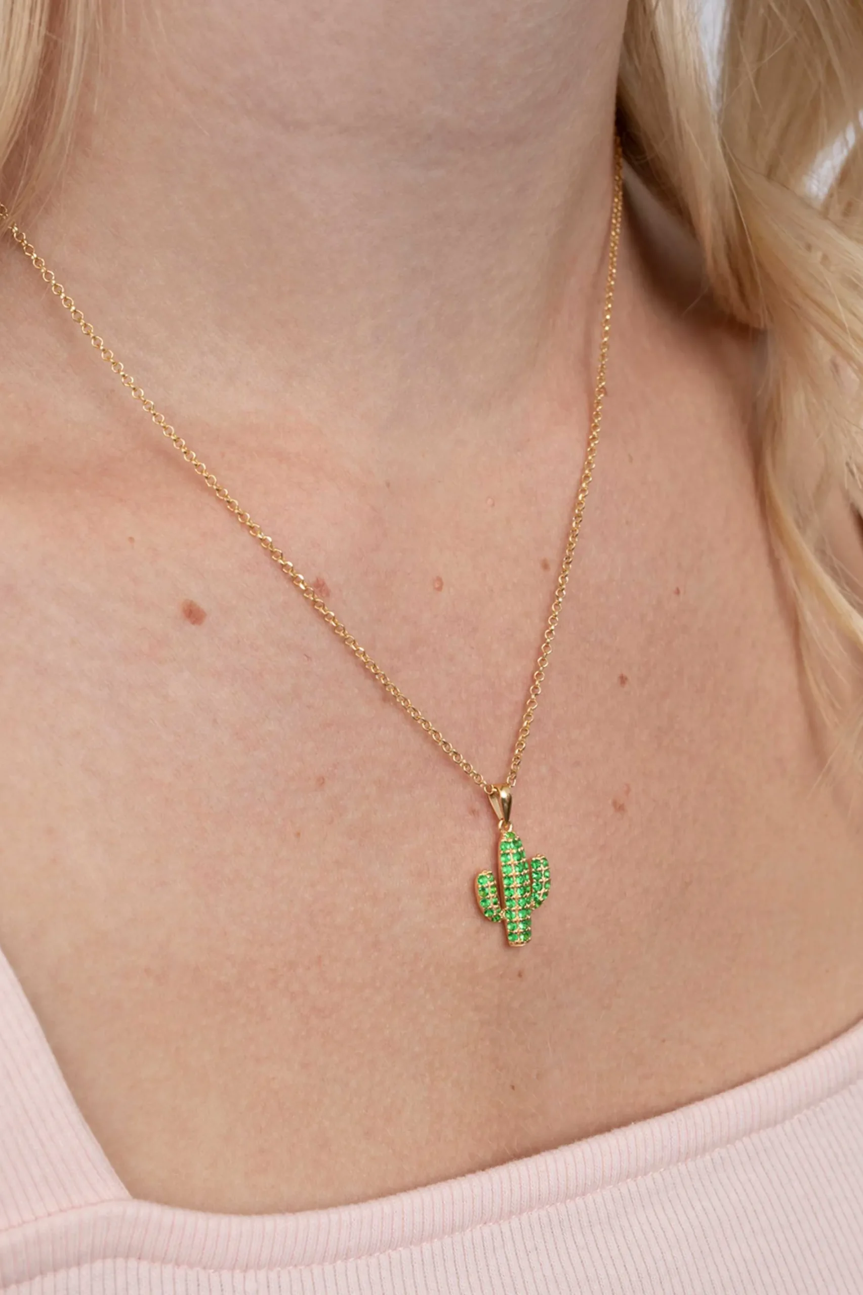 ZINZI zilveren cactus hanger in 14K geel verguld groen 18mm ZIH2085 (zonder collier)