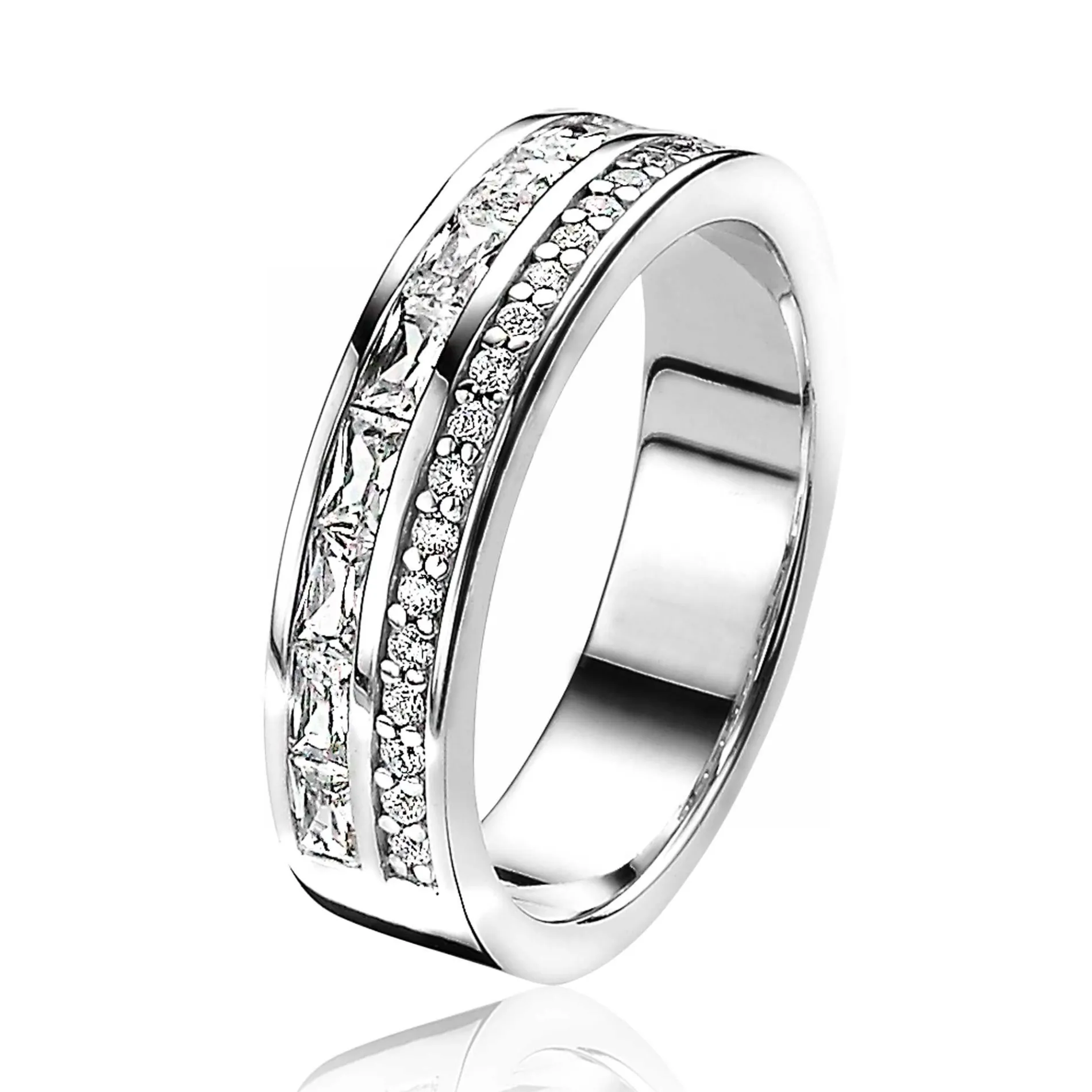 ZINZI zilveren chique ring bezet met verschillende vormen witte zirconia's ZIR2118