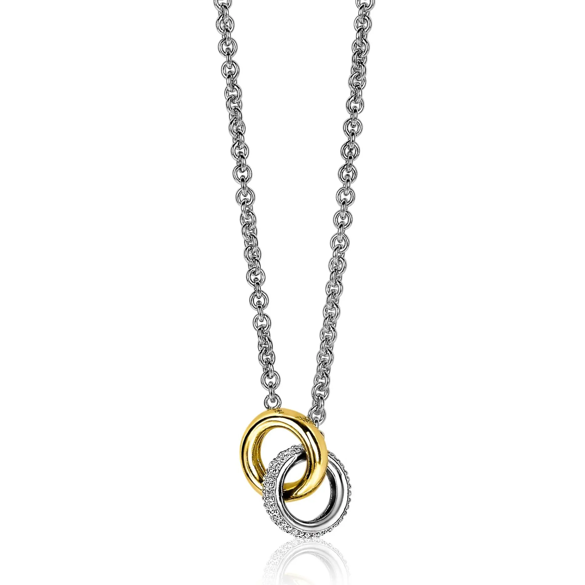 ZINZI zilveren collier bicolor schakel met twee ringen verbonden 46-49cm ZIC2102