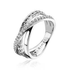 ZINZI zilveren cross-over ring gourmet wit ZIR1360