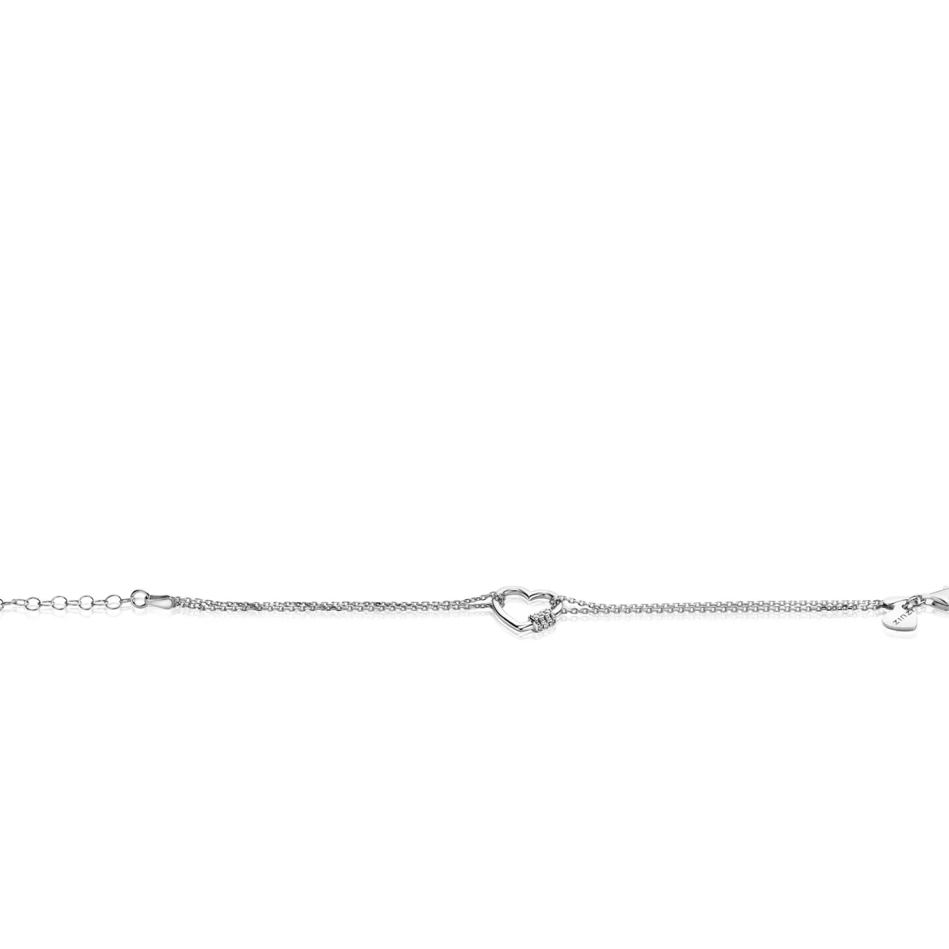 ZINZI zilveren dubbele schakel armband met luxe hart witte zirconia's 17-20cm ZIA2507
