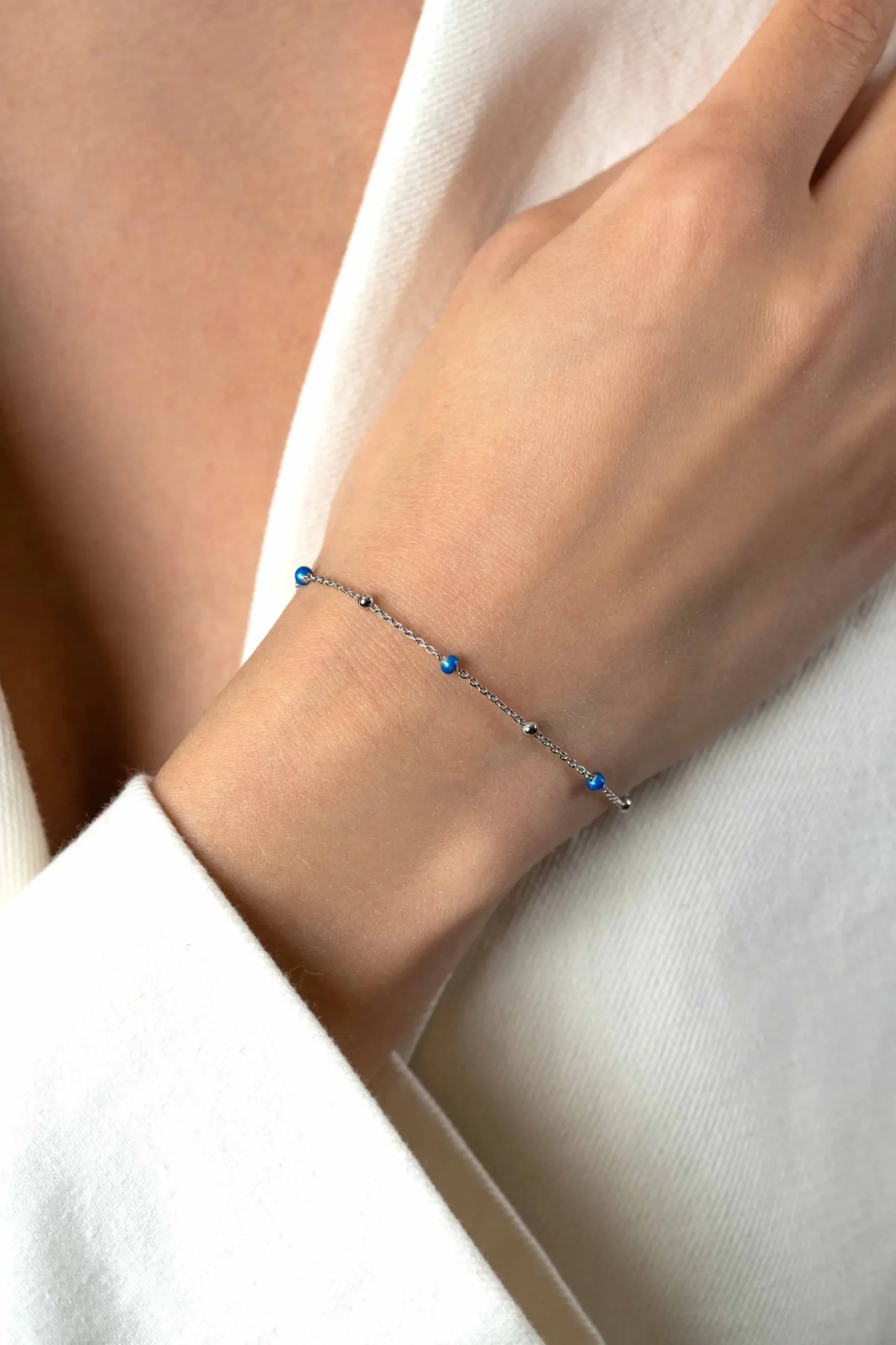 ZINZI zilveren fantasie armband met 5 blauwe donuts en glanzende bolletjes 17-19,5cm ZIA2511