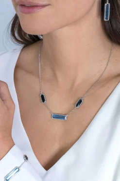 ZINZI zilveren fantasie collier met grote rechthoekige kleurstenen blauw/zwart 42-45cm ZIC2111