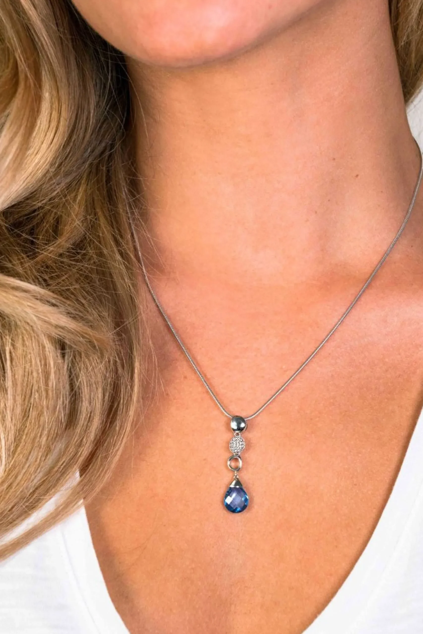 ZINZI zilveren fantasie hanger druppel blauw wit ZIH1467 (zonder collier)