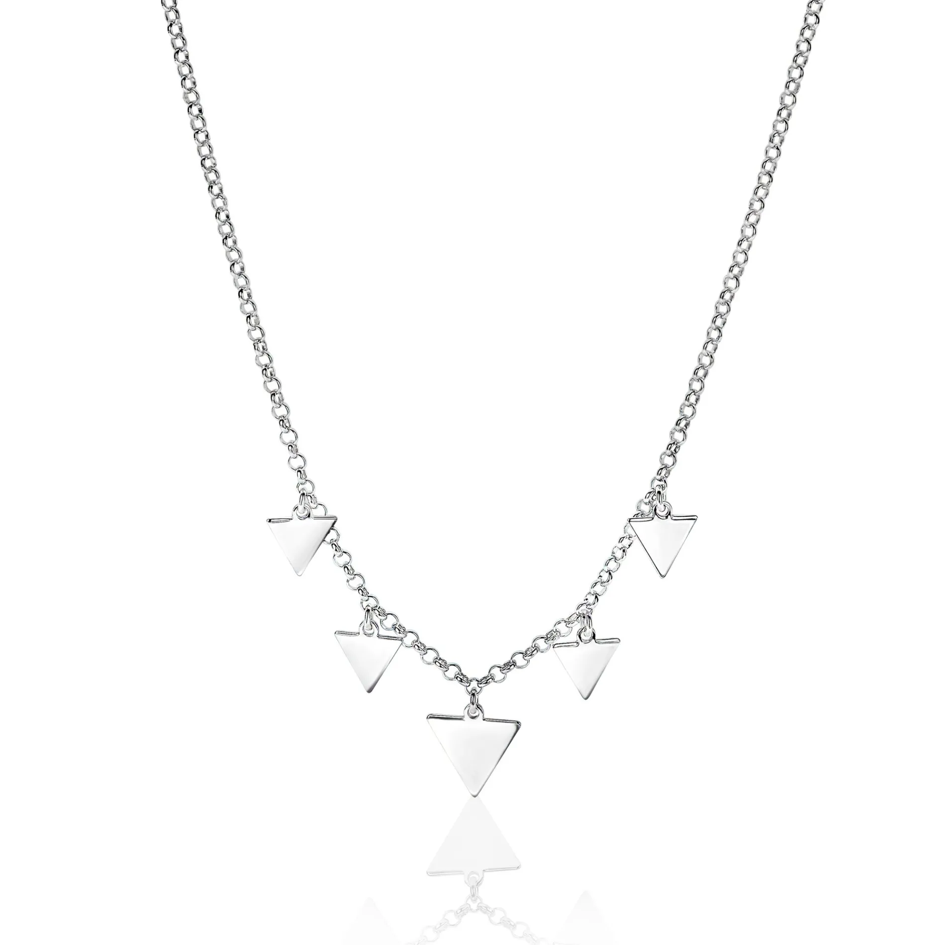 ZINZI zilveren fantasie ketting met 5 bungelende driehoekvormen 45cm ZIC1555