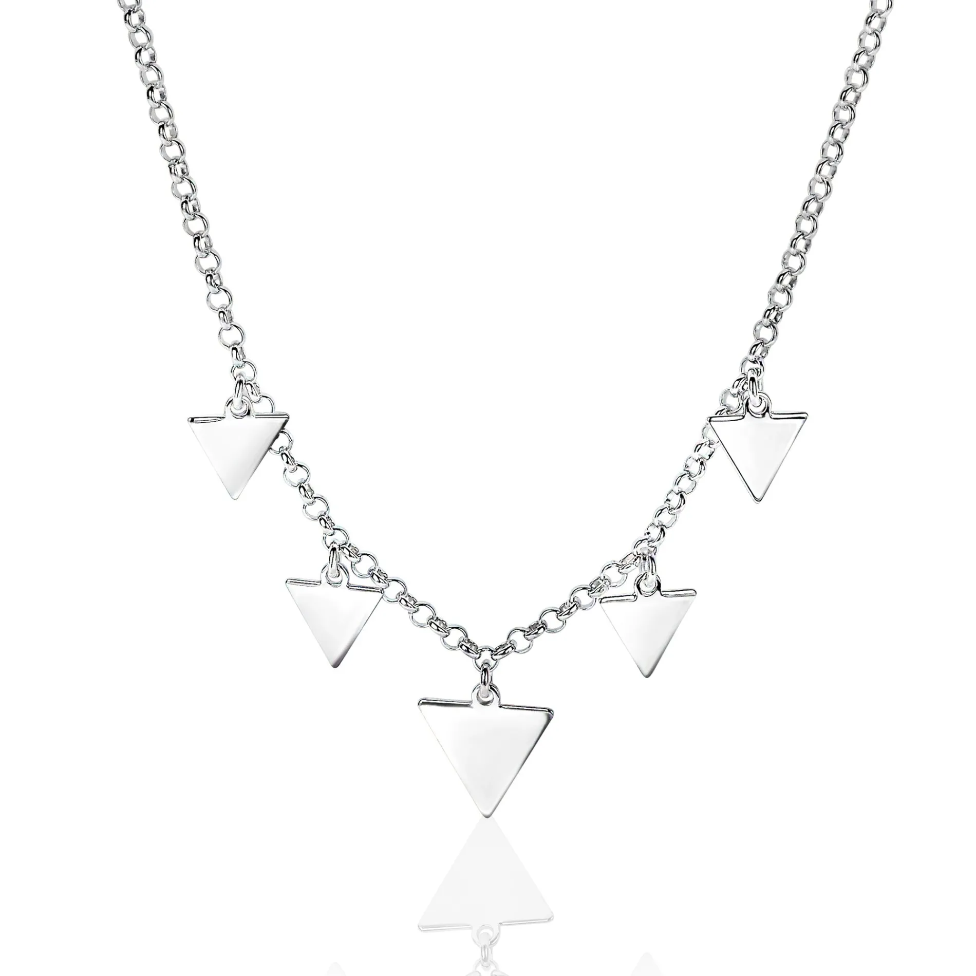 ZINZI zilveren fantasie ketting met 5 bungelende driehoekvormen 45cm ZIC1555