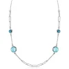 ZINZI zilveren fantasie ketting met paperclip schakels en vier ronde zettingen bezet met licht blauwe en indigo blauwe kleurstenen 40-45cm ZIC2418