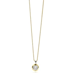 ZINZI zilveren geelvergulde hanger 17mm rond witte zirconia ZIH2 (zonder collier)