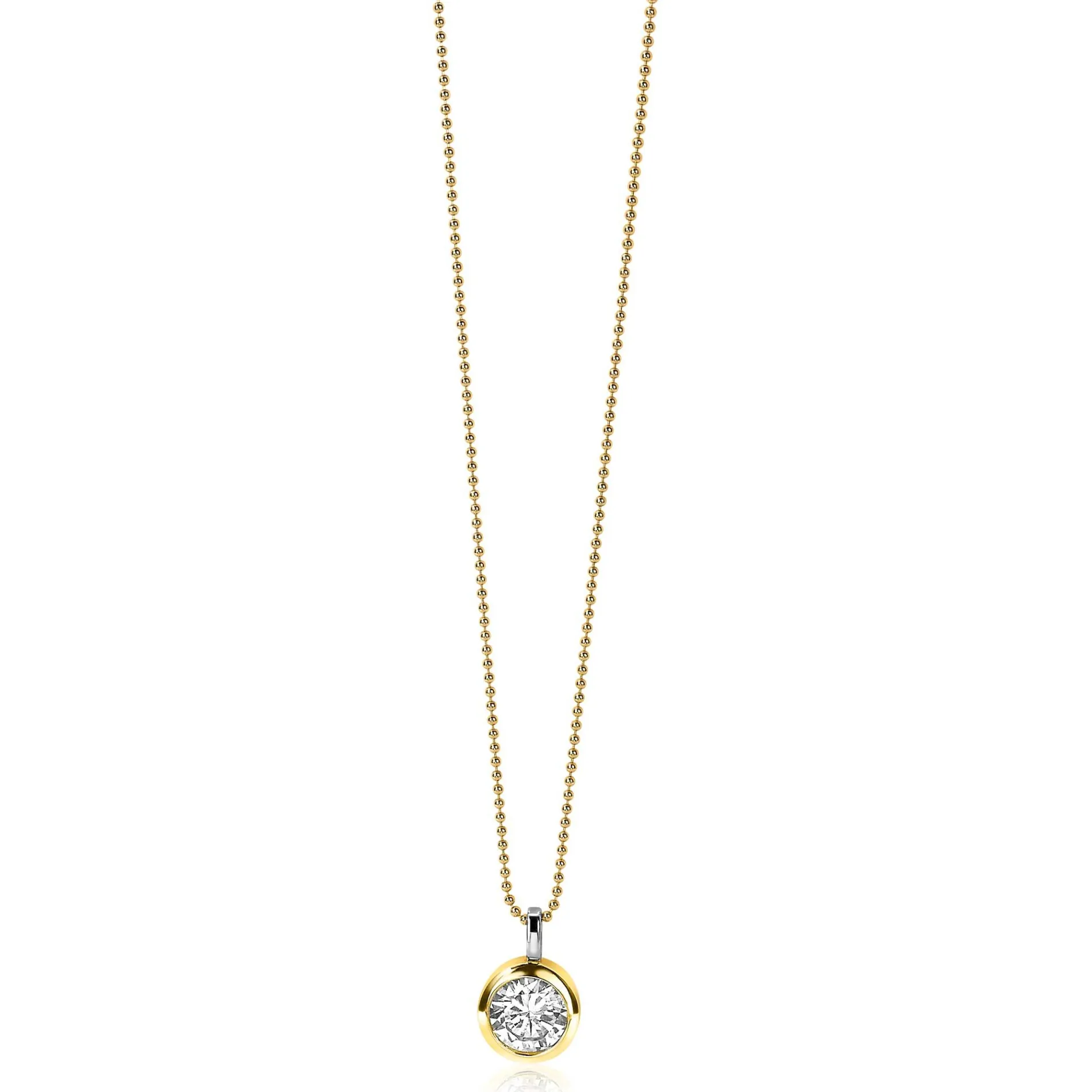 ZINZI zilveren geelvergulde hanger 17mm rond witte zirconia ZIH2 (zonder collier)