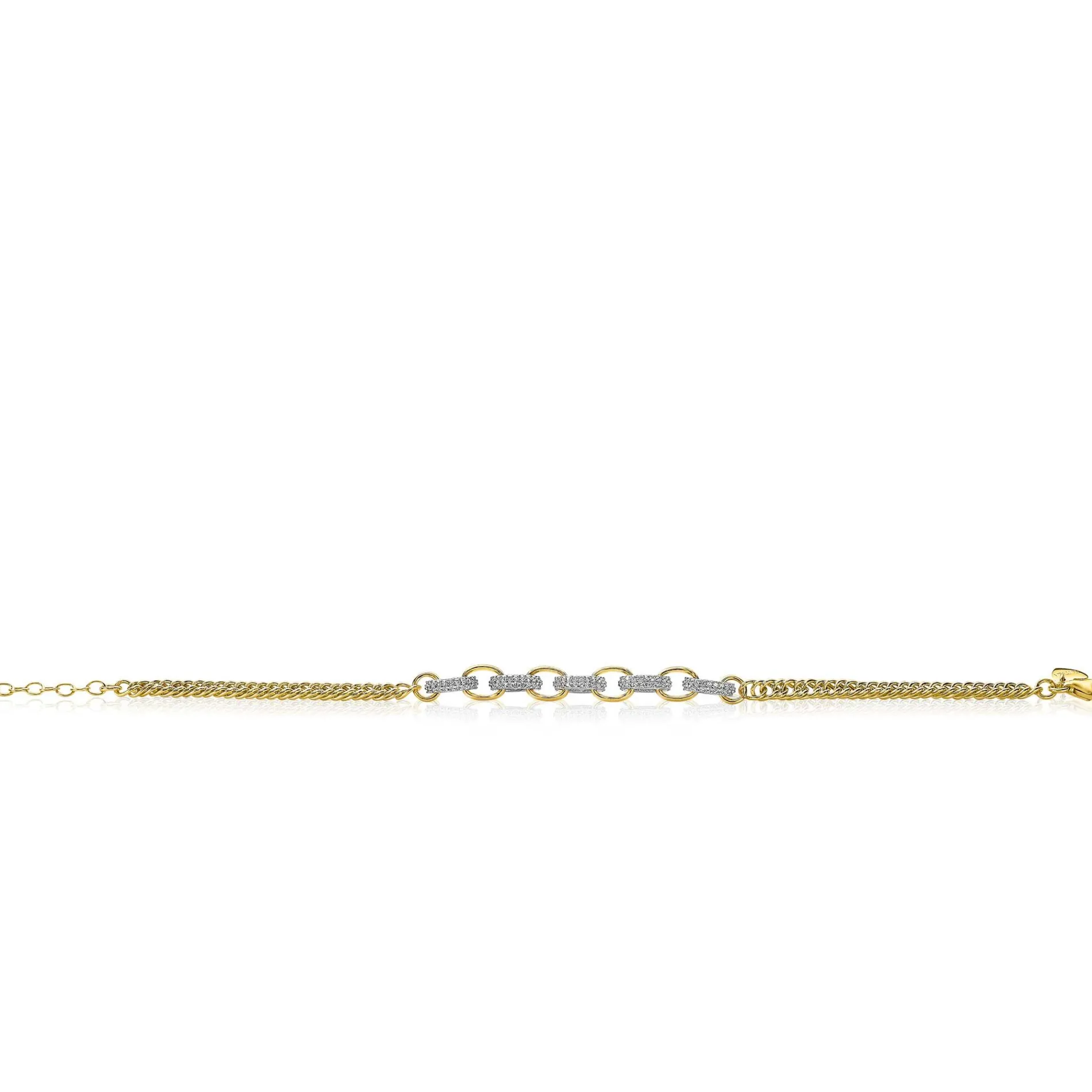 ZINZI zilveren gourmet armband 14K geel verguld grove ovale schakels bicolor witte zirconia ZIA2203Y