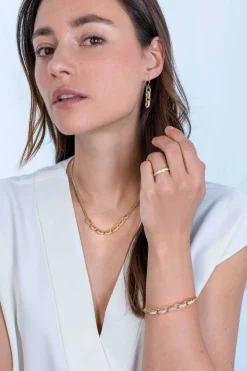 ZINZI zilveren gourmet armband 14K geel verguld grove ovale schakels bicolor witte zirconia ZIA2203Y