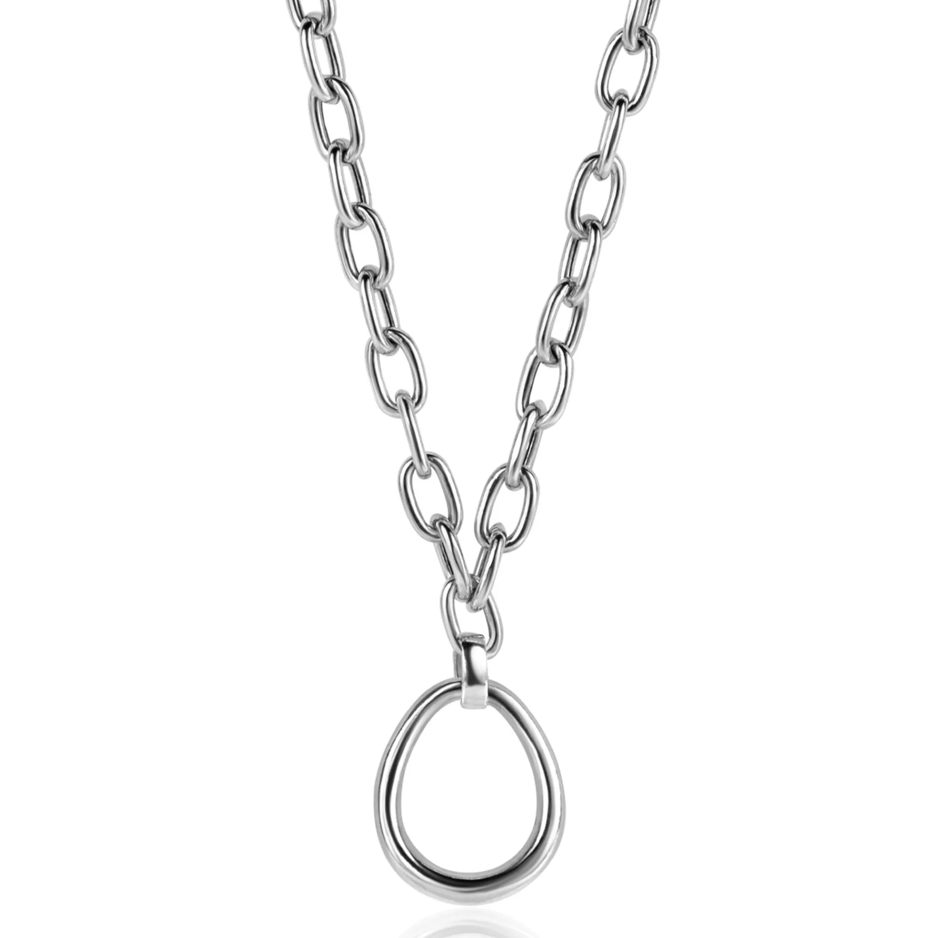 ZINZI zilveren gourmet collier met grotere ovale schakels en grote ovale hanger 40-45cm ZIC2481