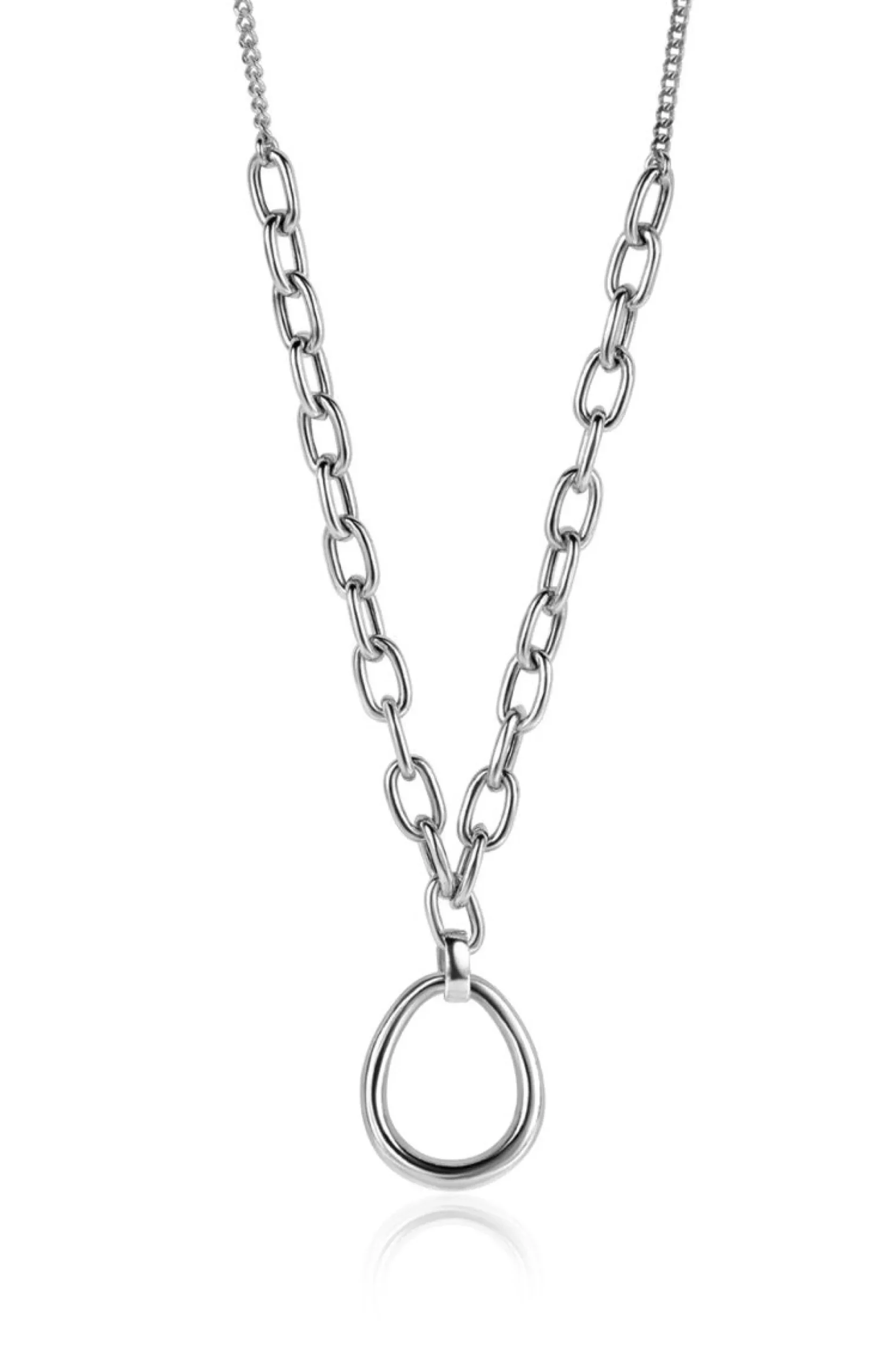 ZINZI zilveren gourmet collier met grotere ovale schakels en grote ovale hanger 40-45cm ZIC2481