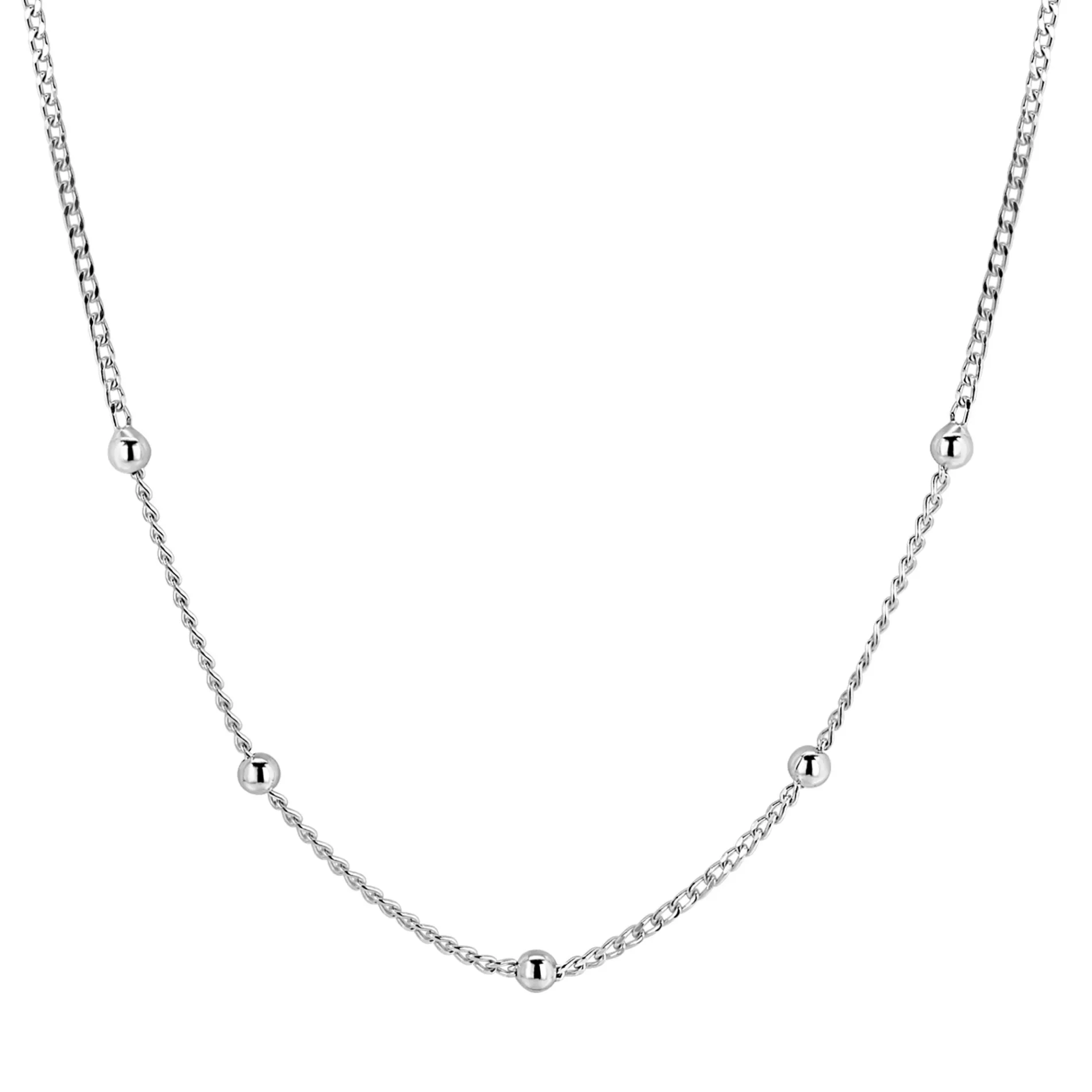 ZINZI zilveren gourmet ketting met vijf bolletjes 42–45cm ZIC2714
