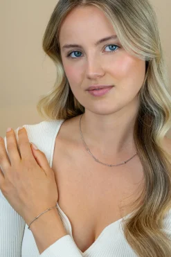 ZINZI zilveren gourmet schakelarmband met vijf glanzende bolletjes (3mm breed) ZIA2714