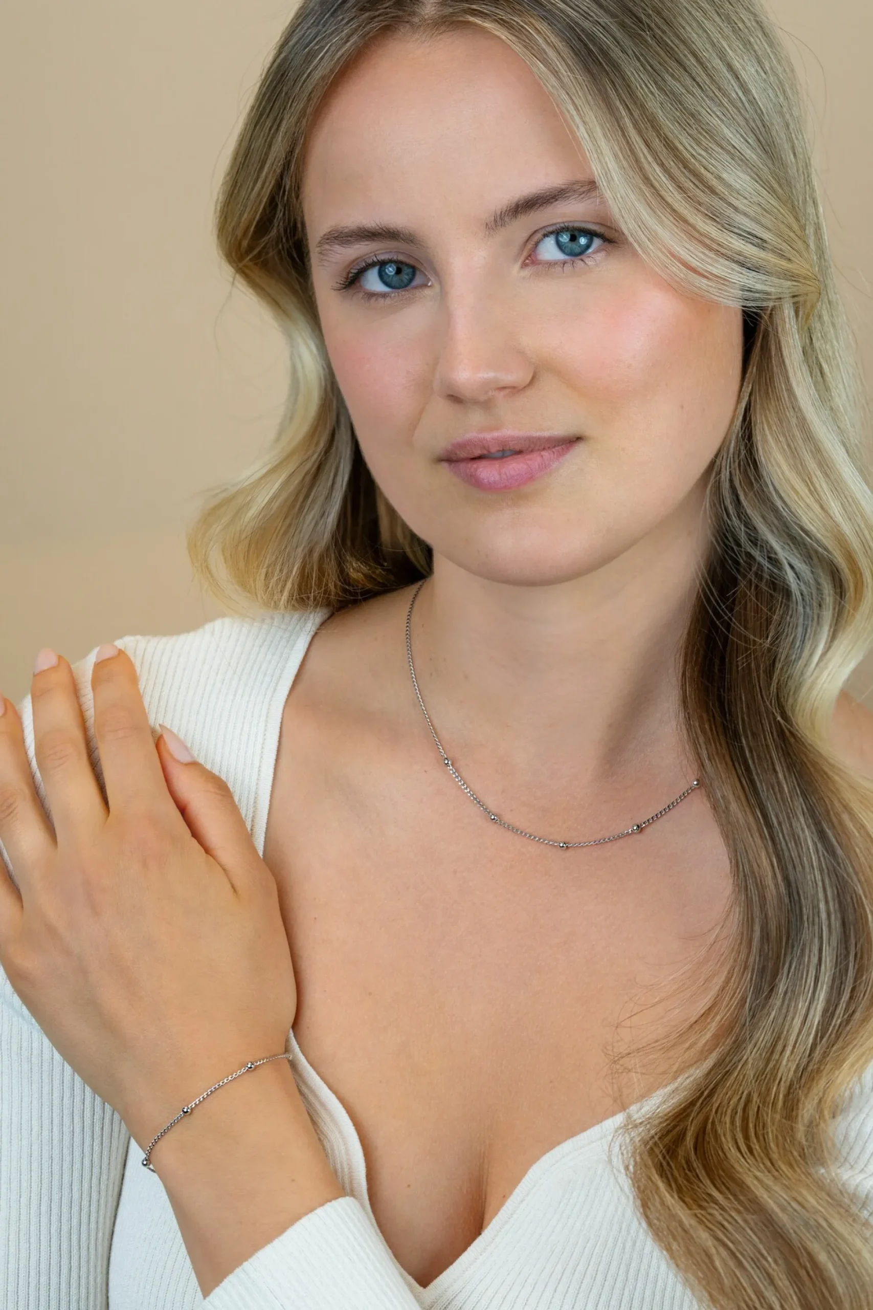 ZINZI zilveren gourmet schakelarmband met vijf glanzende bolletjes (3mm breed) ZIA2714