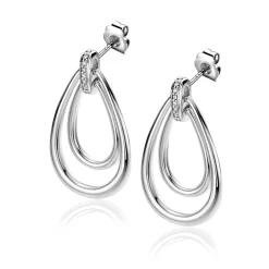 ZINZI zilveren grote ovale oorstekers 28mm waarbij de top bezet is met witte zirconia's ZIO2489
