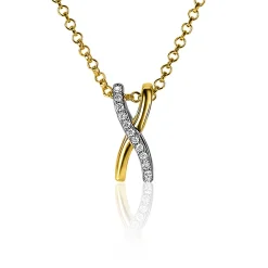 ZINZI zilveren hanger cross-over bicolor met witte zirconia's 15mm ZIH2234 (zonder collier)
