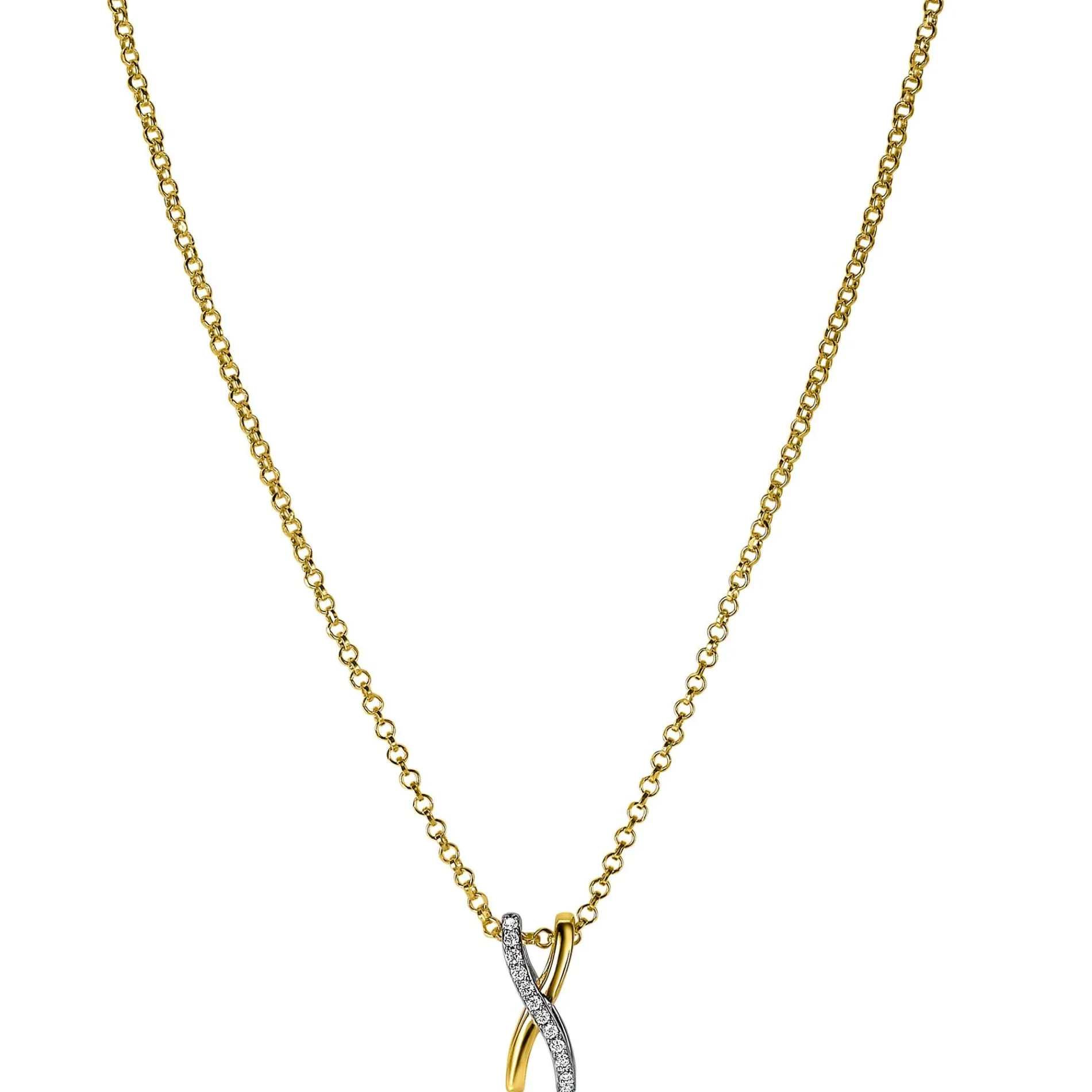 ZINZI zilveren hanger cross-over bicolor met witte zirconia's 15mm ZIH2234 (zonder collier)
