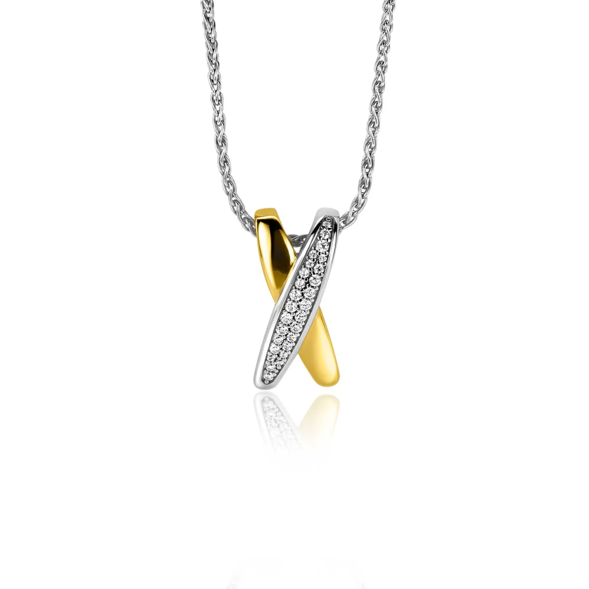ZINZI zilveren hanger cross-over bicolor met witte zirconia's 18mm ZIH2240 (zonder collier)