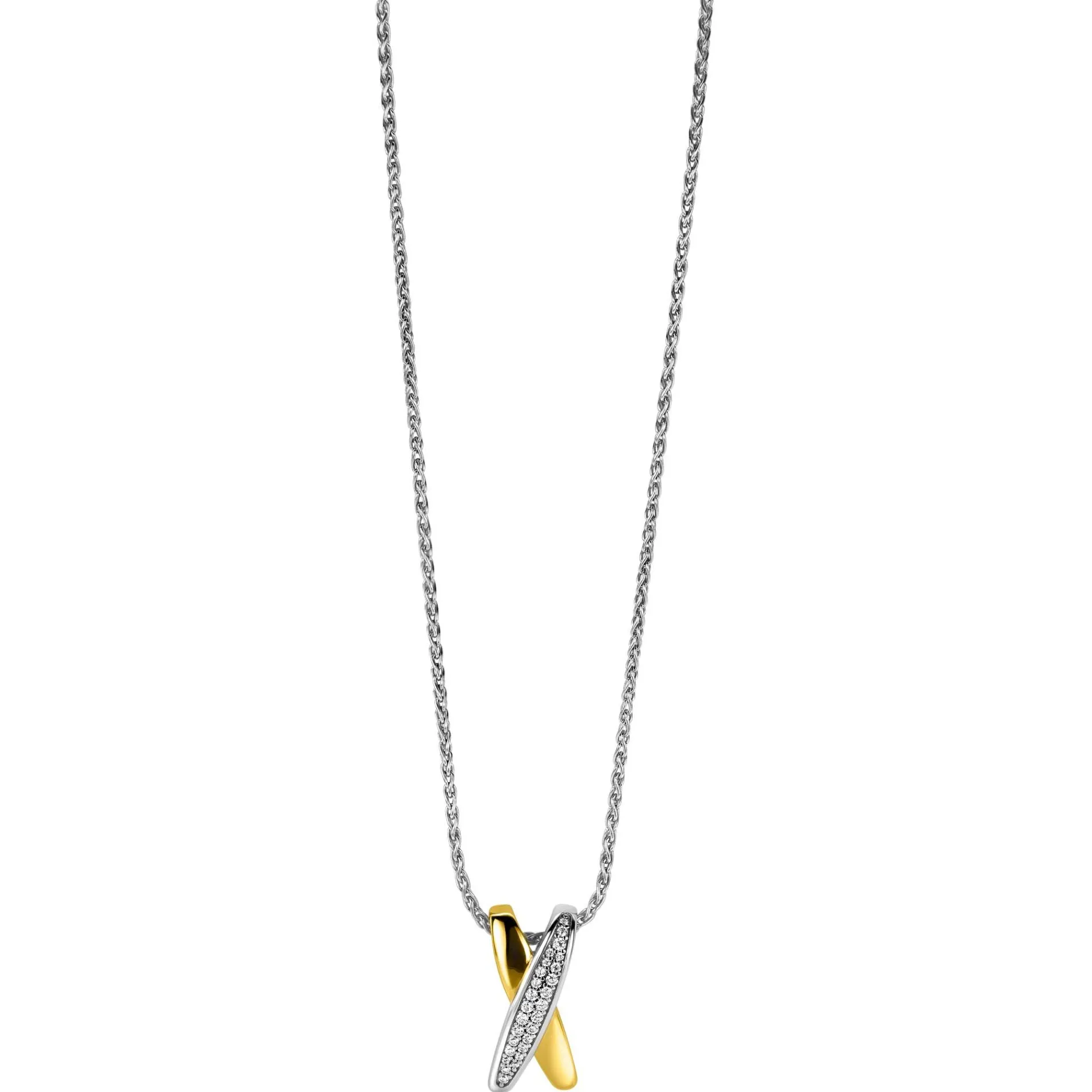 ZINZI zilveren hanger cross-over bicolor met witte zirconia's 18mm ZIH2240 (zonder collier)