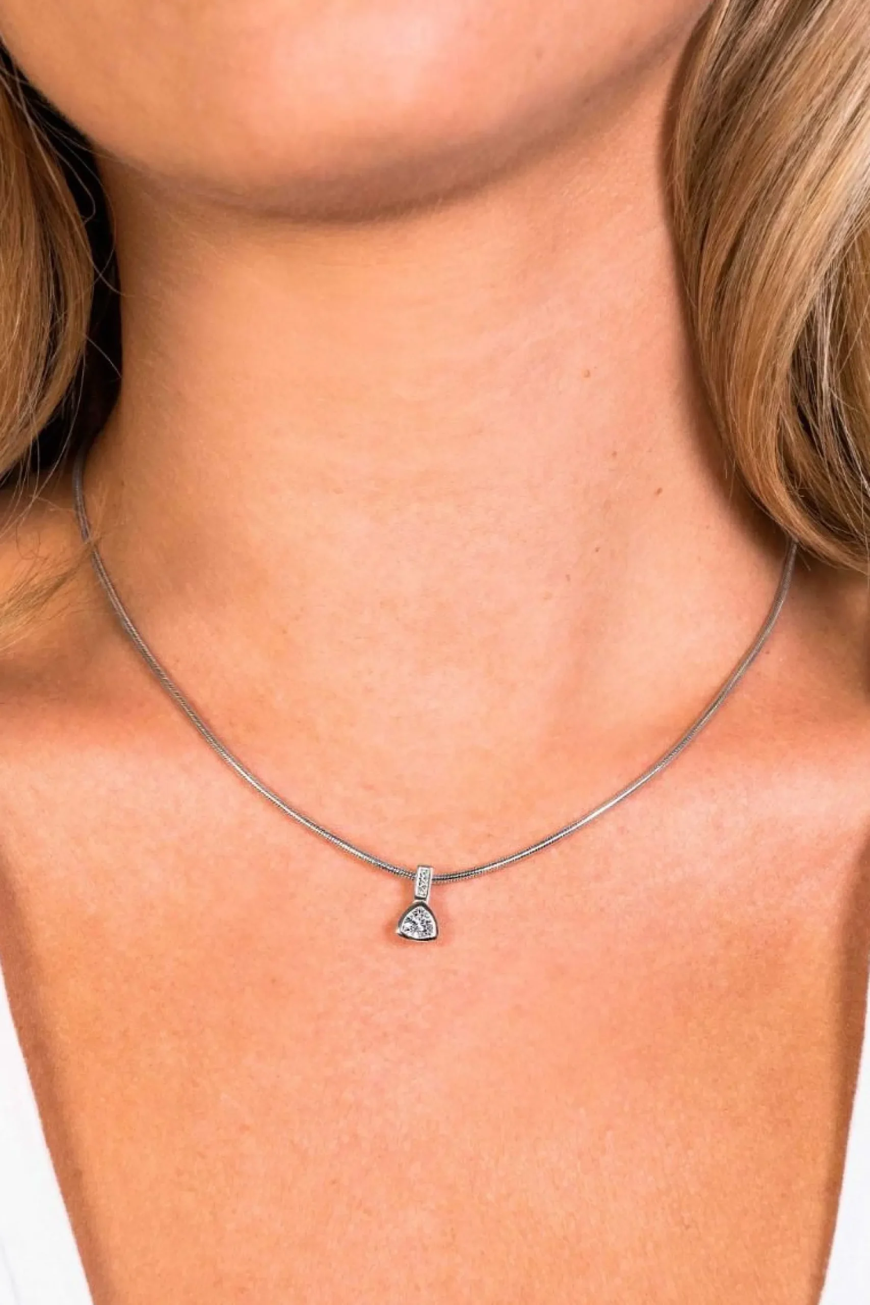 ZINZI zilveren hanger driehoek wit ZIH1663 (zonder collier)