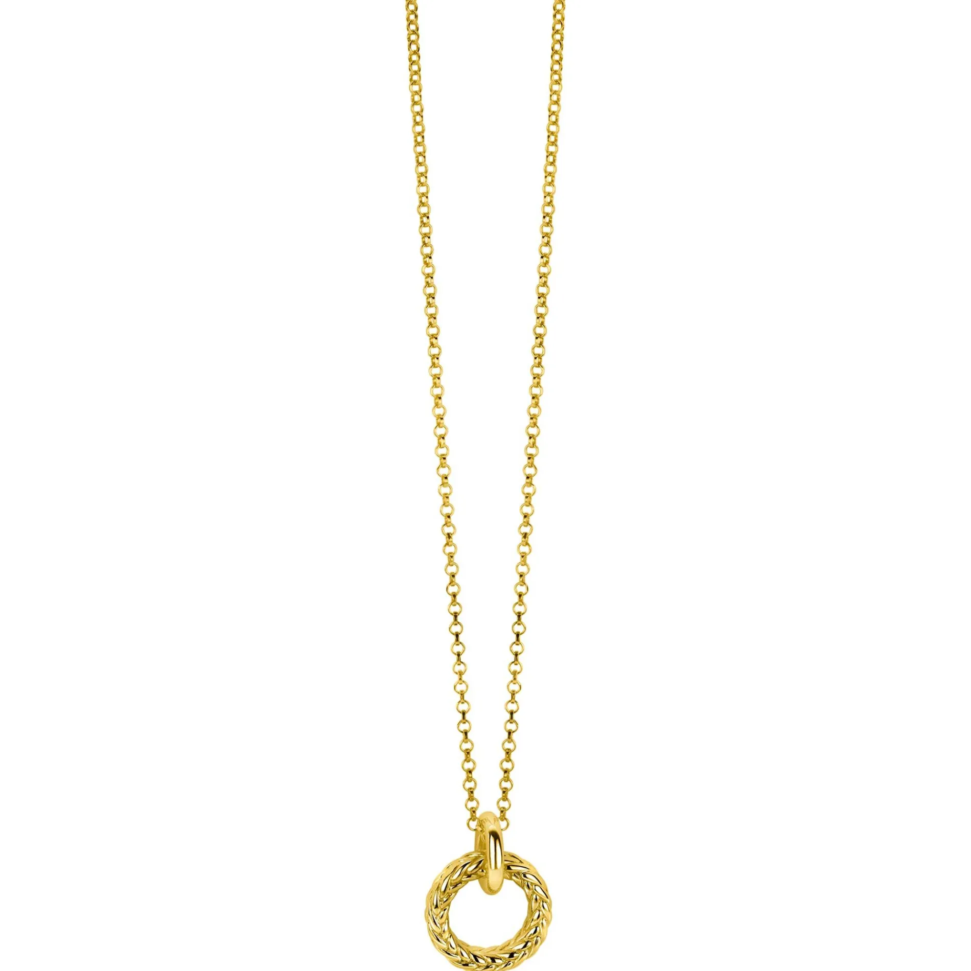 ZINZI zilveren hanger extra 14K geel verguld rond met touweffect 19mm ZIH2246G (zonder collier)