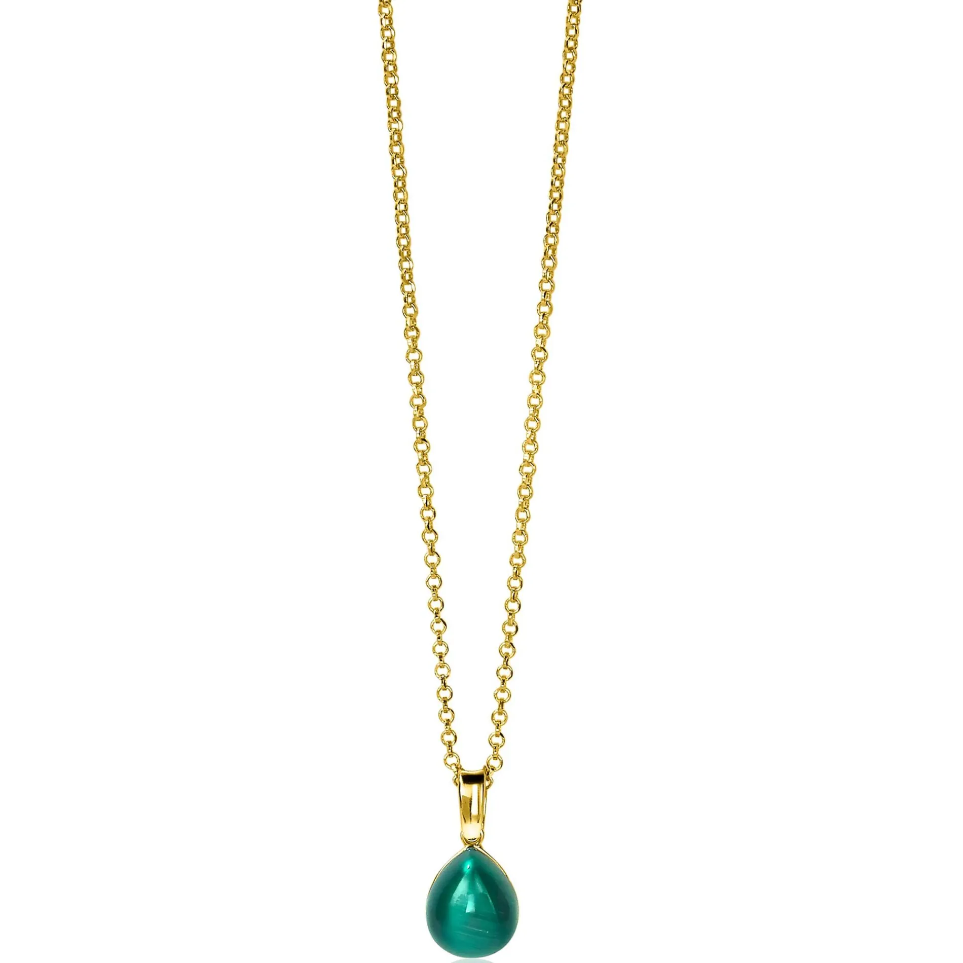 ZINZI zilveren hanger geelverguld groen peervorm 20mm ZIH1934GG (zonder collier)