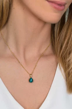 ZINZI zilveren hanger geelverguld groen peervorm 20mm ZIH1934GG (zonder collier)